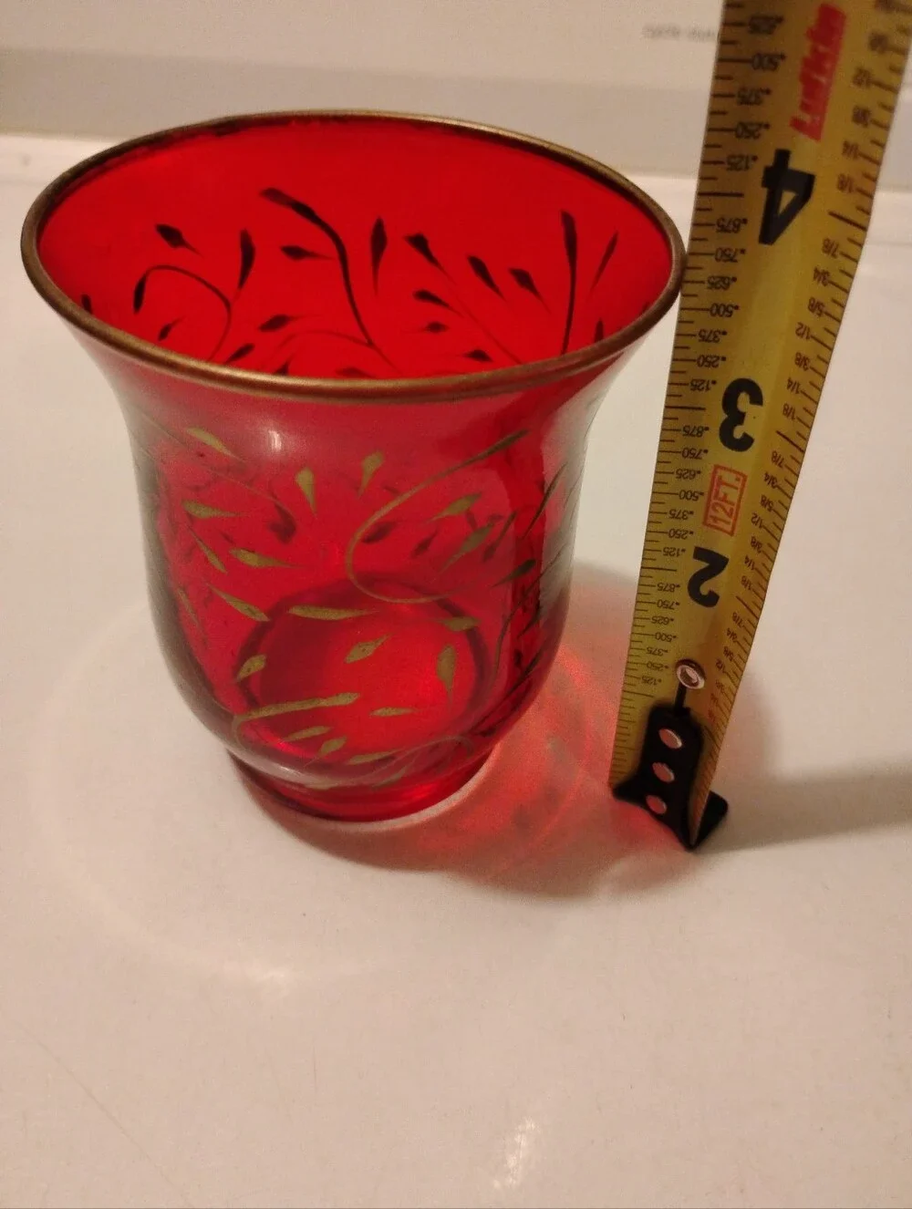Vintage Red Christmas Vase with Gold Overlay
